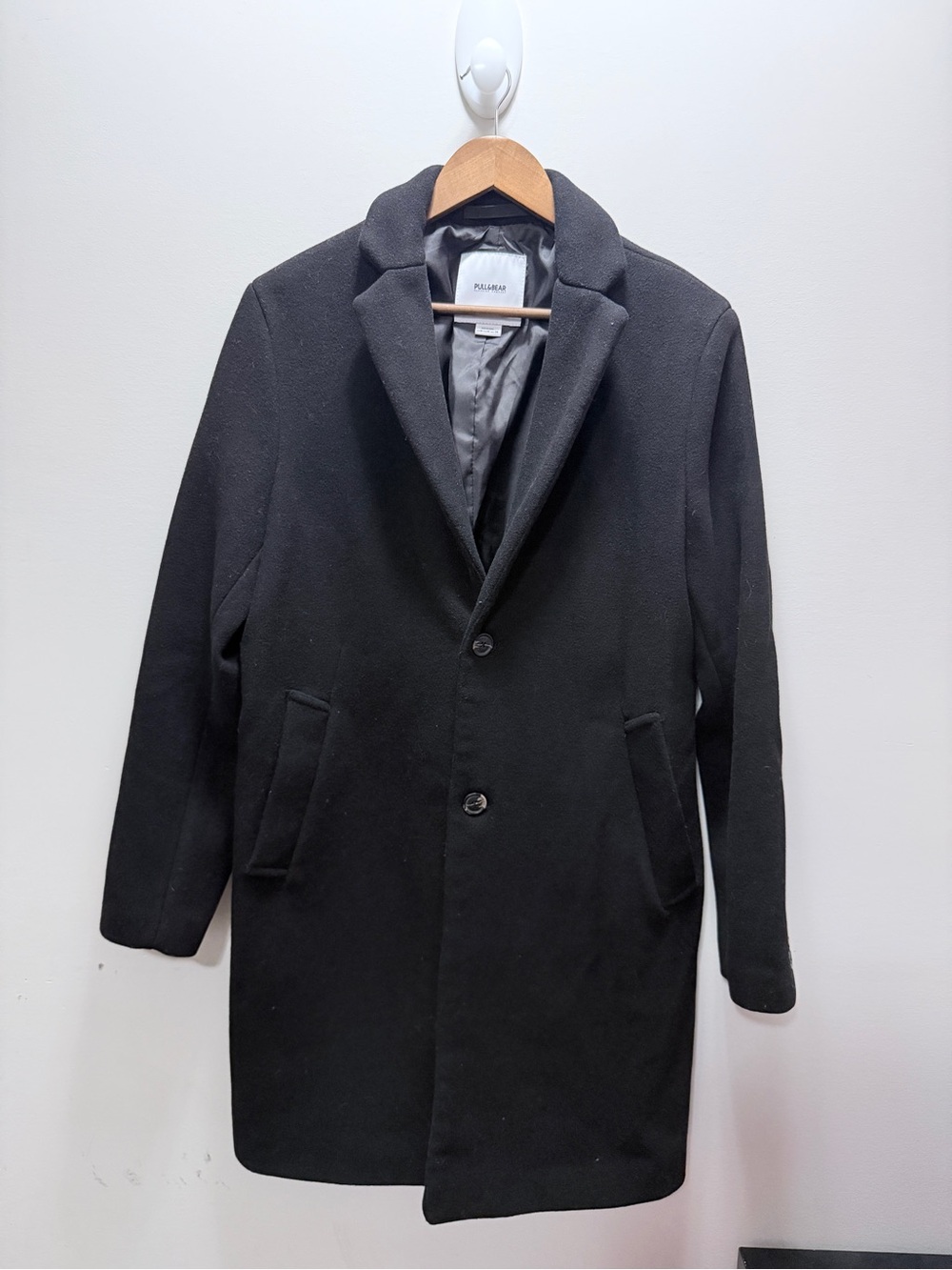 Pull&Bear Black Single-Breasted Pea Coat Size M 38x21